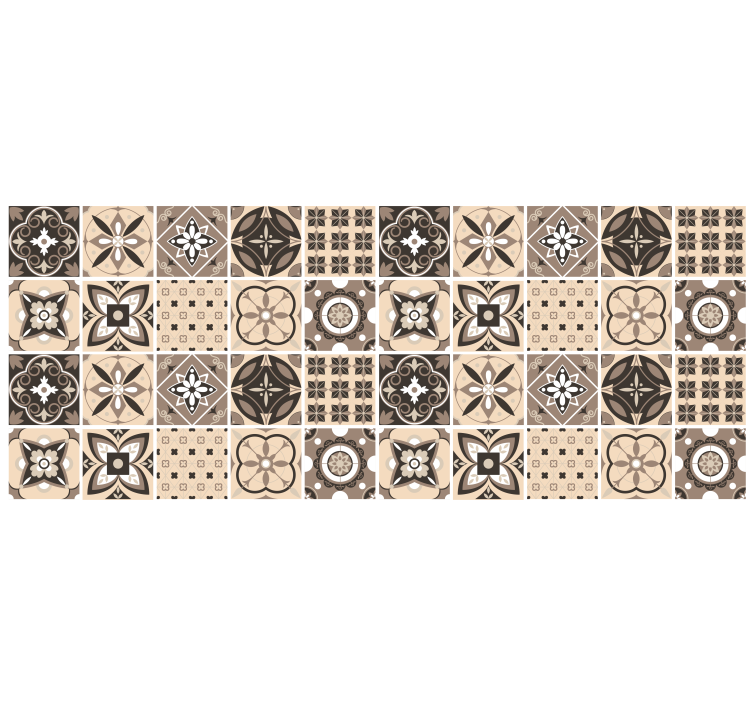 Persiana enrollable beige con patrón de azulejos geométrico - TenVinilo