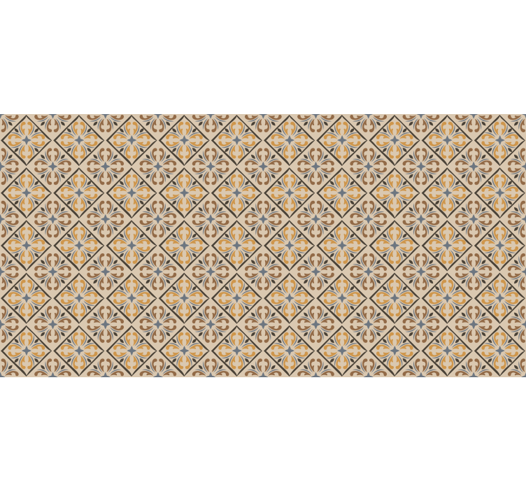 Persiana enrollable beige con patrón barroco dorado y azul - TenVinilo
