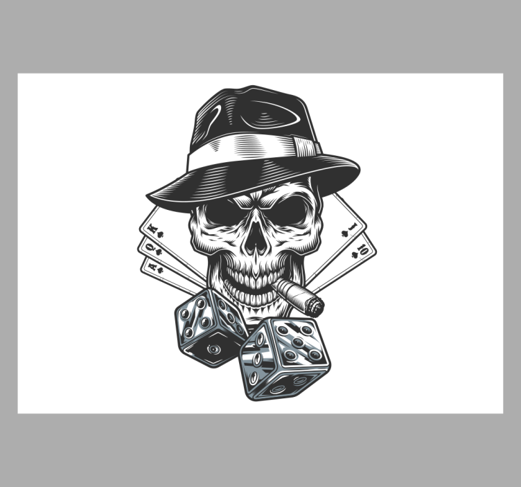 Persiana enrollable blanca tarjeta con dados y calavera - TenVinilo