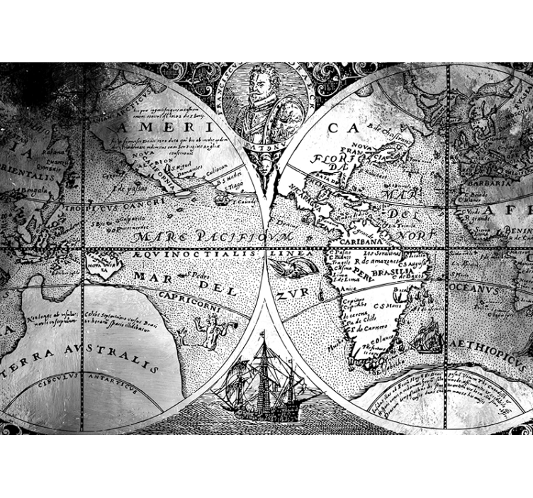 Persiana enrollable gris mapa mundi en blanco y negro - TenVinilo