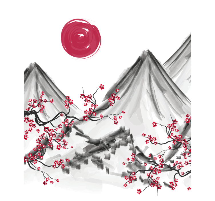 Estor enrollable salón sol rojo estilo japonés - TenVinilo