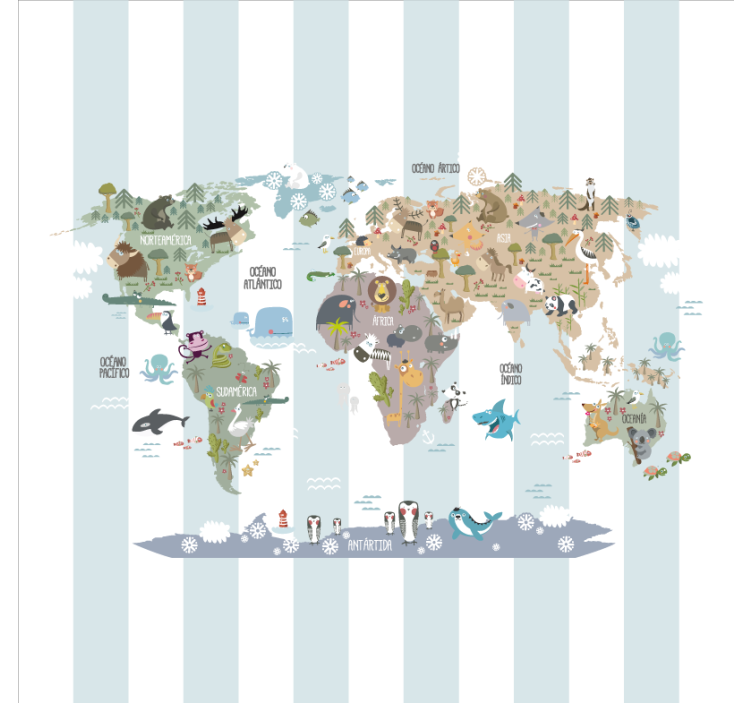 Persiana enrollable para bebé mapa mundial de fauna - TenVinilo