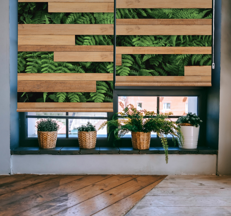 Persiana enrollable árboles con superposición de vegetación - TenVinilo