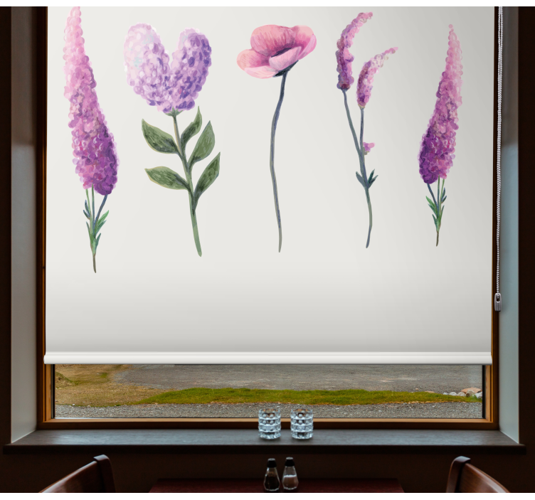 Estor estampado floral diseño flores moradas - TenVinilo