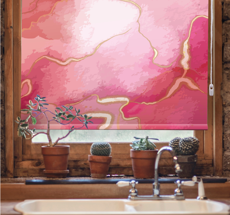 Estor moderno Efecto mármol rosa y dorado - TenVinilo