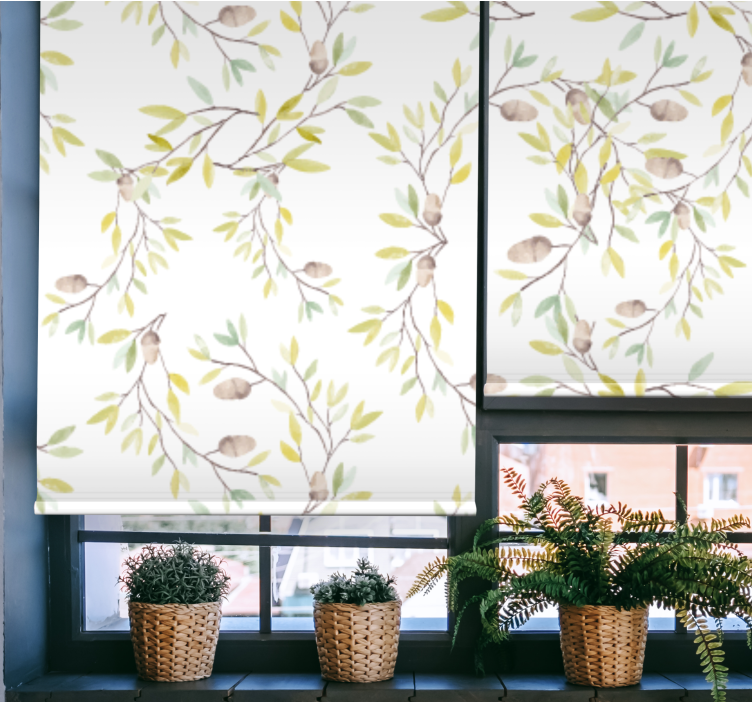 Estor enrollable salón floral patrón hojas acuarela - TenVinilo