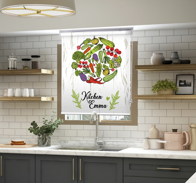 Estor enrollable cocina con nombre y verduras - TenVinilo