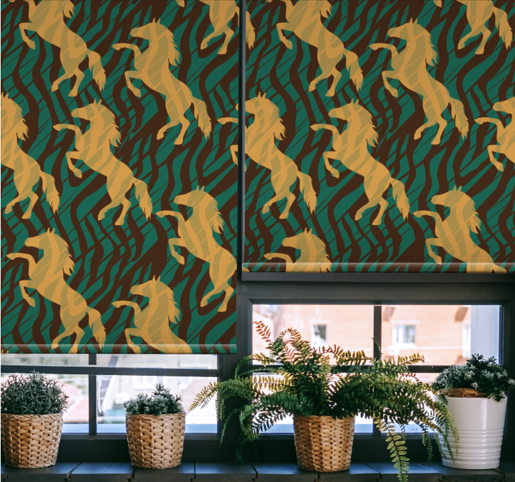 Persiana enrollable animales caballos dorados al galope - TenVinilo