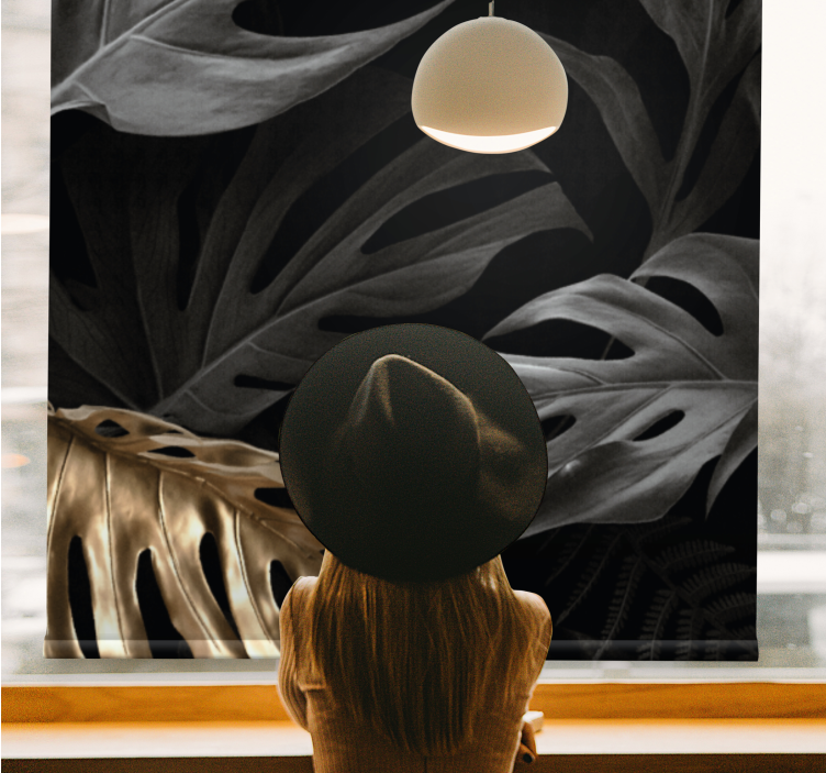 Persiana enrollable elegante grandes hojas tropicales - TenVinilo