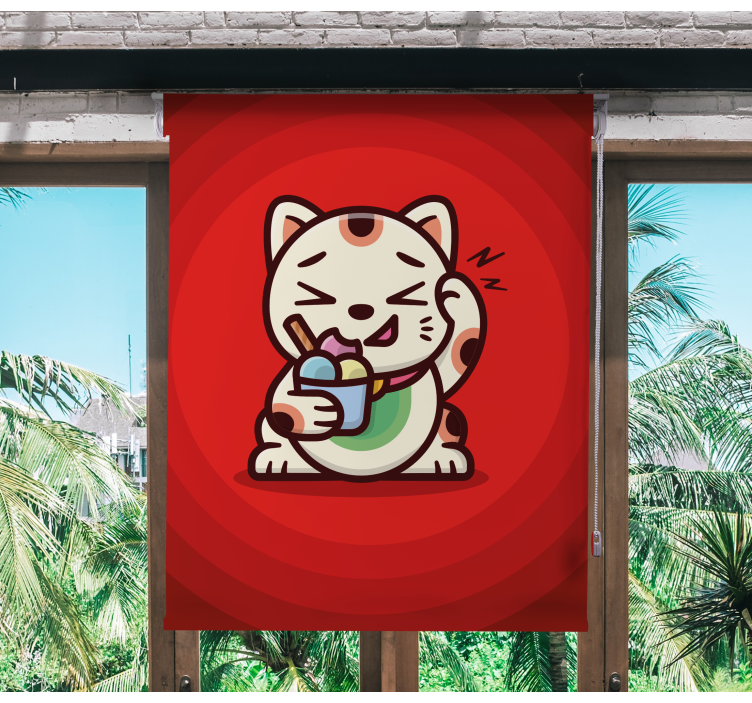 Persiana enrollable divertido gato disfrutando de golosinas - TenVinilo