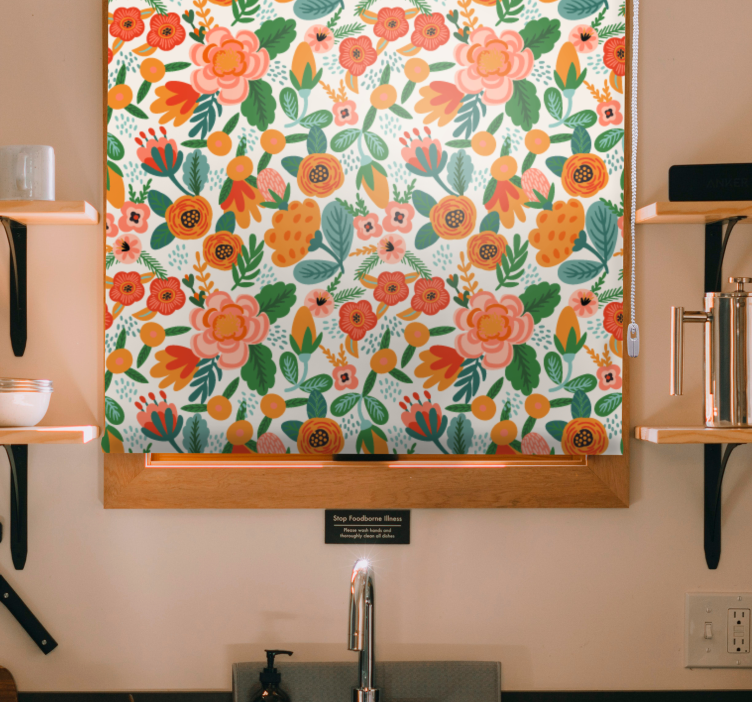 Persiana enrollable flores diseño de arreglos florales - TenVinilo