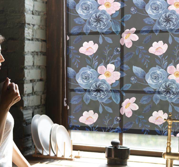 Persiana enrollable flores motivo floral azul - TenVinilo