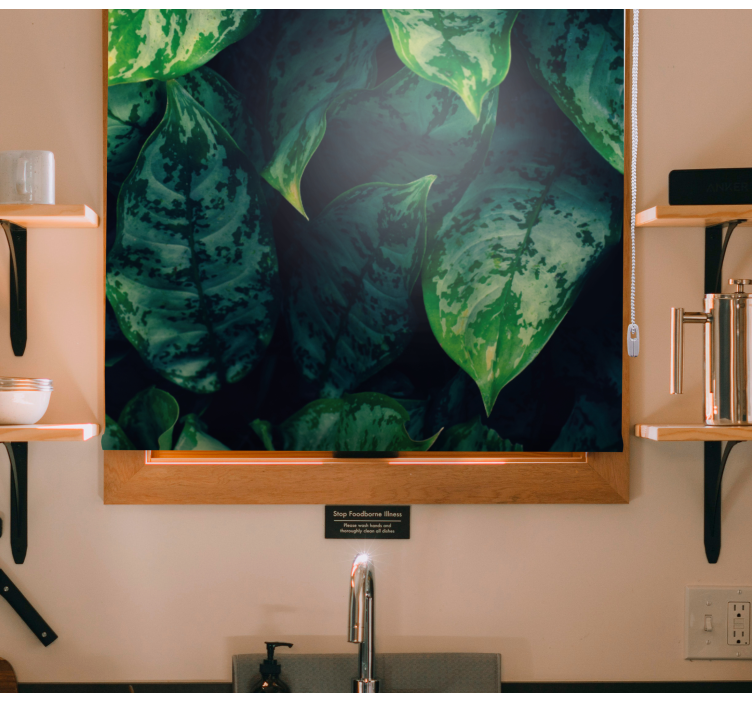 Persiana enrollable flores hojas verdes vibrantes - TenVinilo