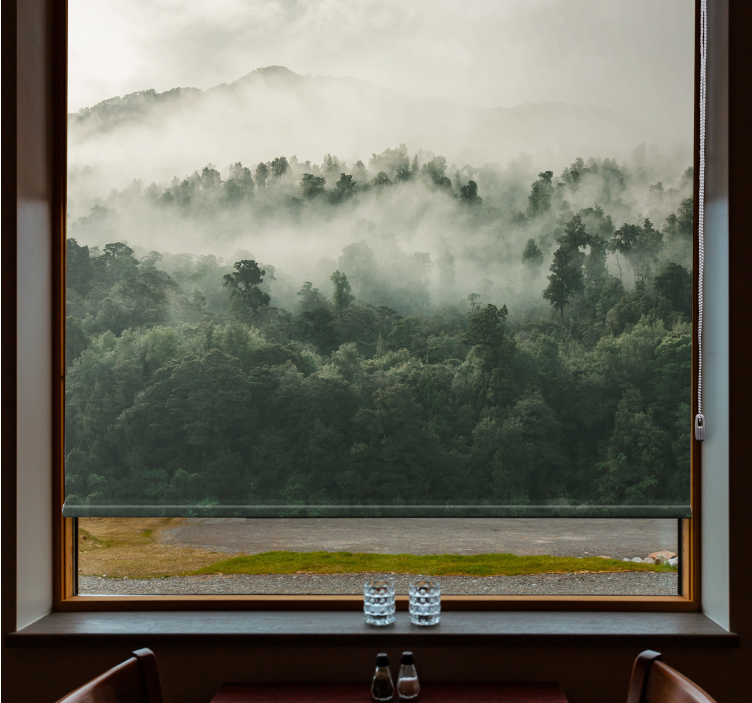 Persiana enrollable árboles niebla exuberante del bosque - TenVinilo