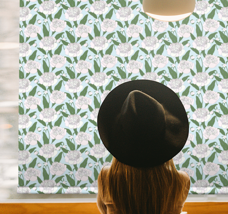 Persiana enrollable flores patrón de peonía blanca - TenVinilo