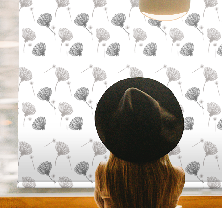 Persiana enrollable flores patrón gris suave - TenVinilo