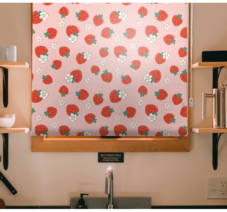 Persiana enrollable frutas patrón de fresa con flores - TenVinilo