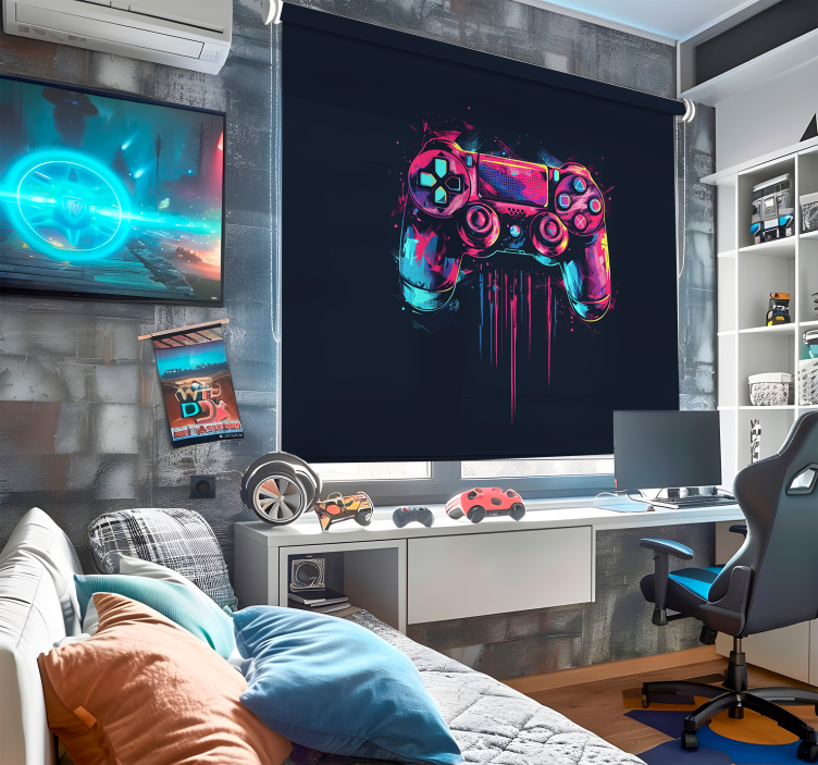 Persiana enrollable geek control azul y rosa - TenVinilo