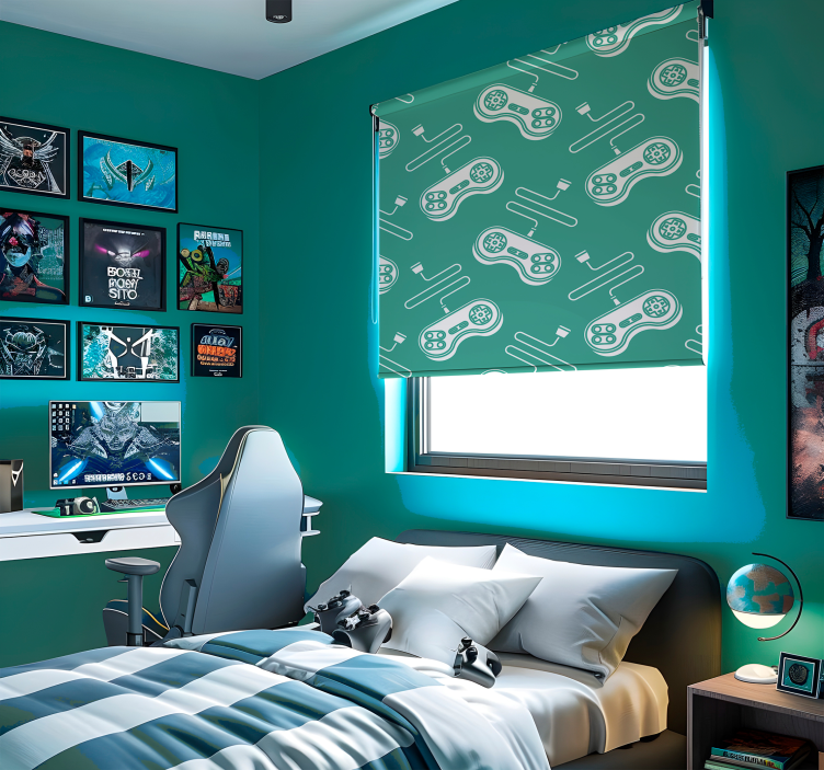 Persiana enrollable geek patrón de controles retro blanco - TenVinilo