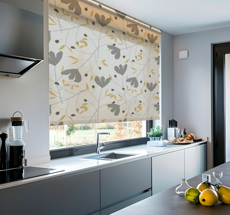 Persiana enrollable nórdico flores grises y amarillas - TenVinilo
