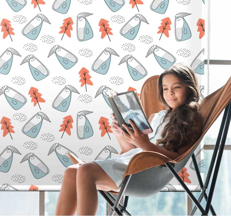 Persiana enrollable nórdico pingüinos con sombreros - TenVinilo