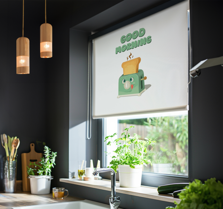 Persiana enrollable para cocina buenos días con tostadora - TenVinilo