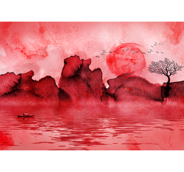 Persiana enrollable roja paisaje de tinta china - TenVinilo
