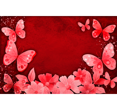 Persiana enrollable roja diseño de flores y mariposas - TenVinilo