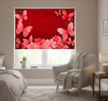 Persiana enrollable roja diseño de flores y mariposas - TenVinilo