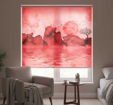 Persiana enrollable roja paisaje de tinta china - TenVinilo