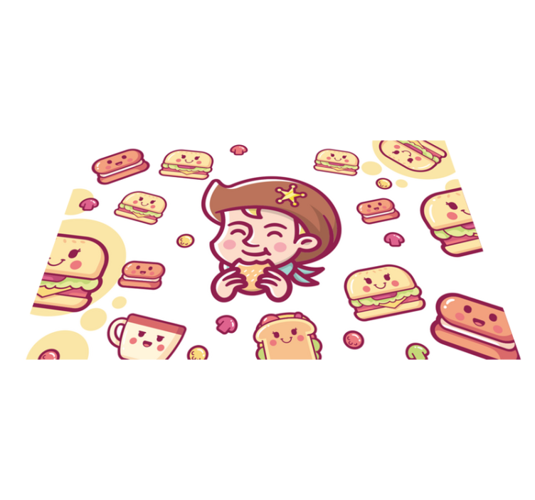 Mantel individual infantil niño feliz comiendo hamburguesas - TenVinilo