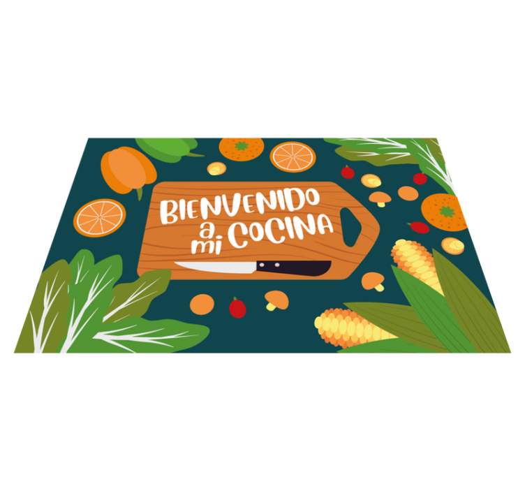 Mantel individual moderno bienvenidos a mi cocina con frutas - TenVinilo