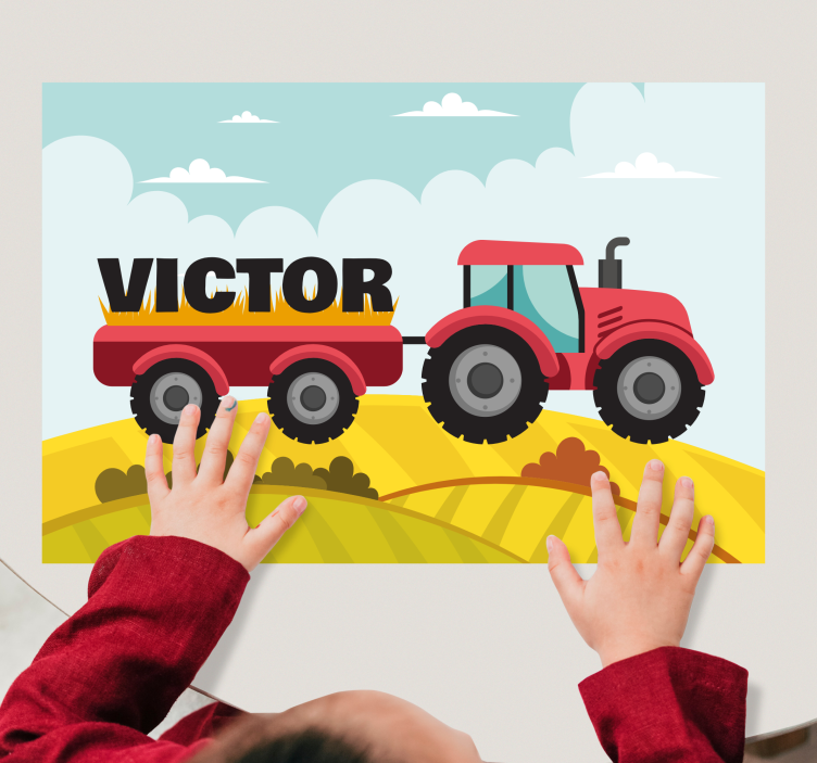 Mantel individual personalizable Colorido tractor y nombre - TenVinilo