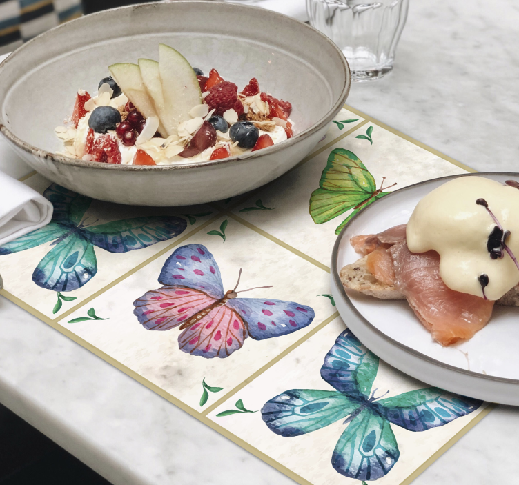 Mantel individual azulejos mariposas - TenVinilo