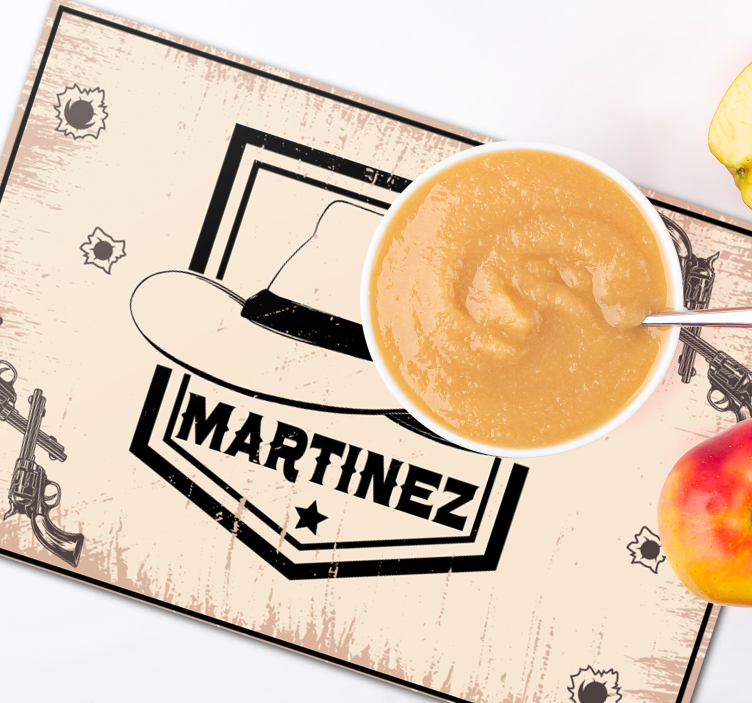 Mantel individual con nombre sombrero vaquero - TenVinilo