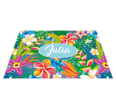Individual mesa personalizable Flores multicolores con fondo azul - TenVinilo