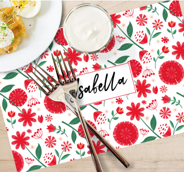 Mantel individual personalizable arte floral con nombre - TenVinilo