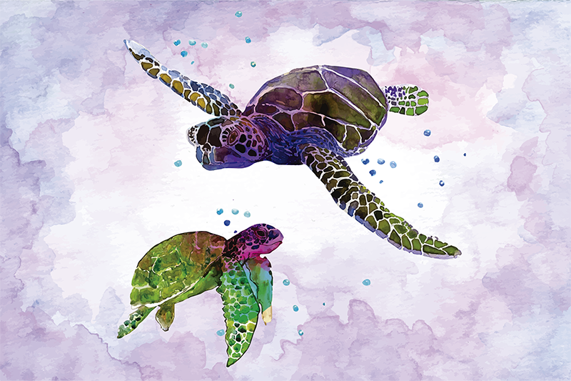 Mantel individual original ilustración de tortuga colorida - TenVinilo