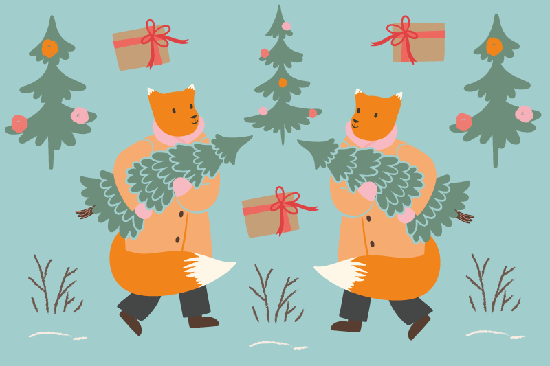 Mantel individual navideño zorro festivo con árbol - TenVinilo