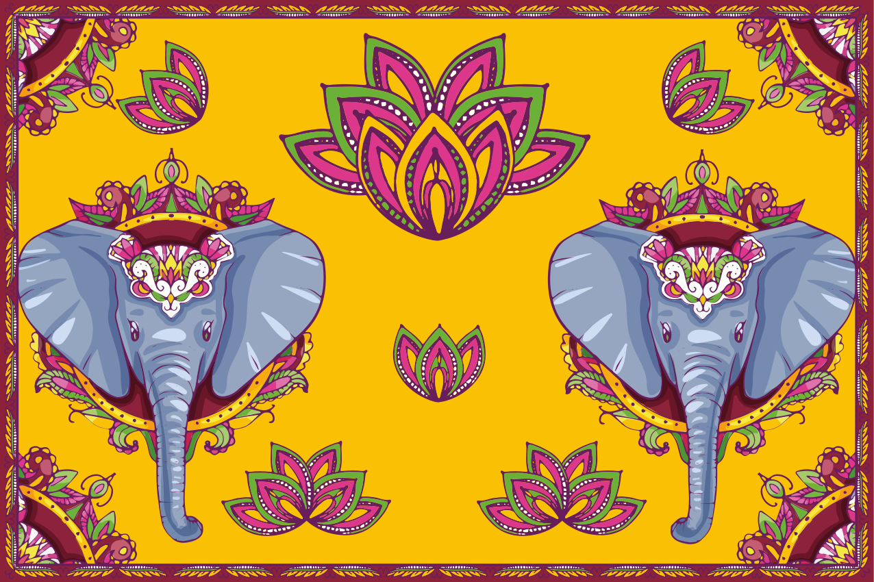 Mantel individual original patrones florales de elefante - TenVinilo