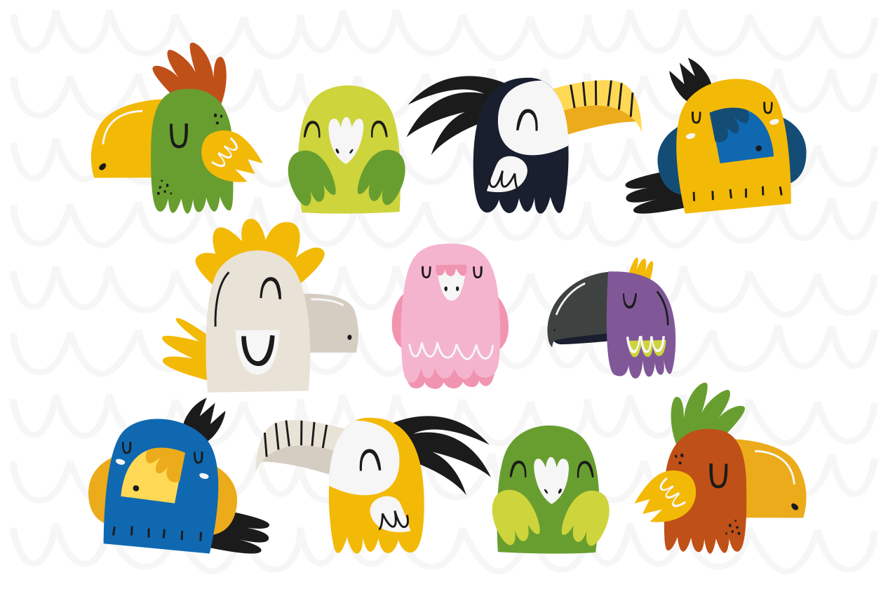 Mantel individual infantil cabezas de pájaro coloridas - TenVinilo