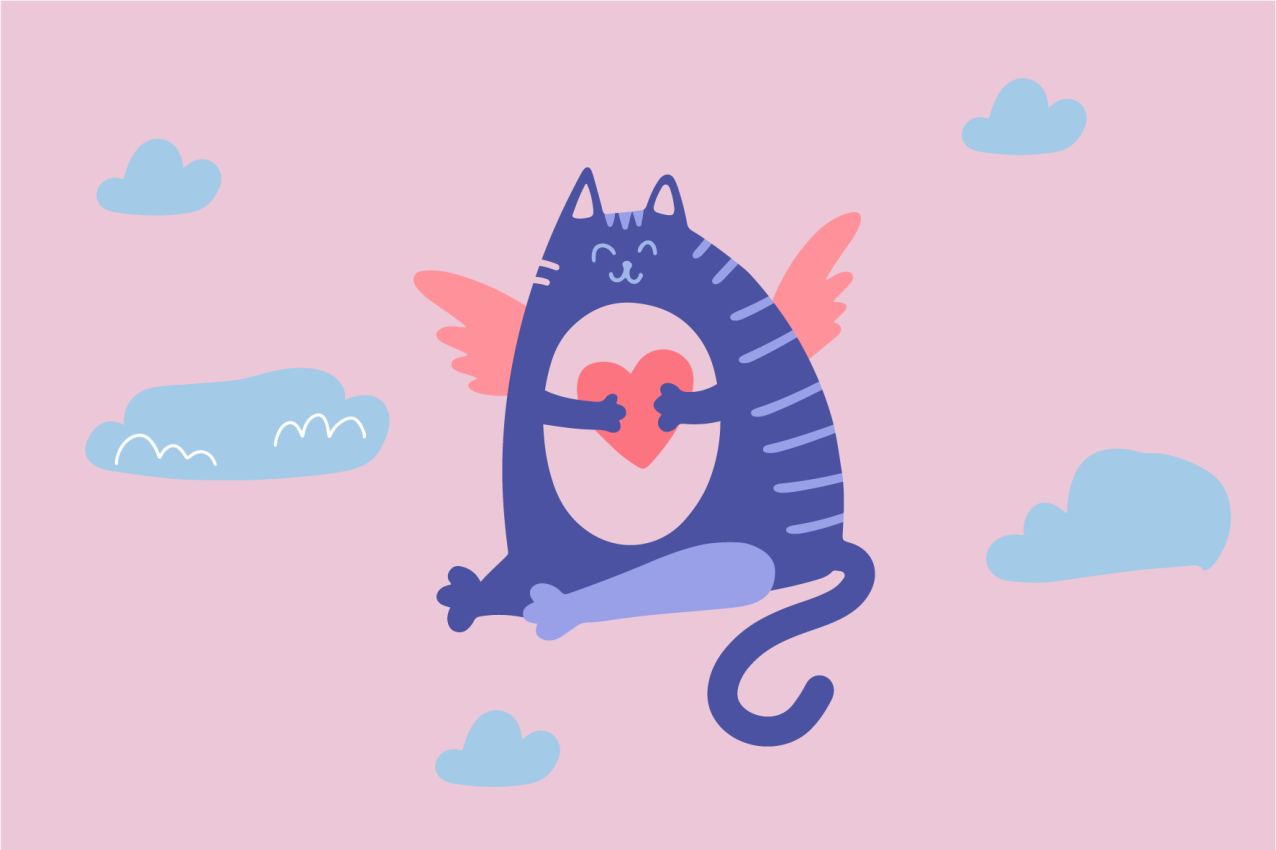 Mantel individual infantil gato volador con corazón - TenVinilo