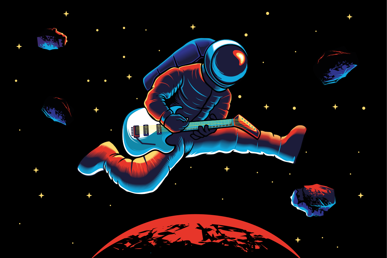 Mantel individual original astronauta tocando guitarra - TenVinilo