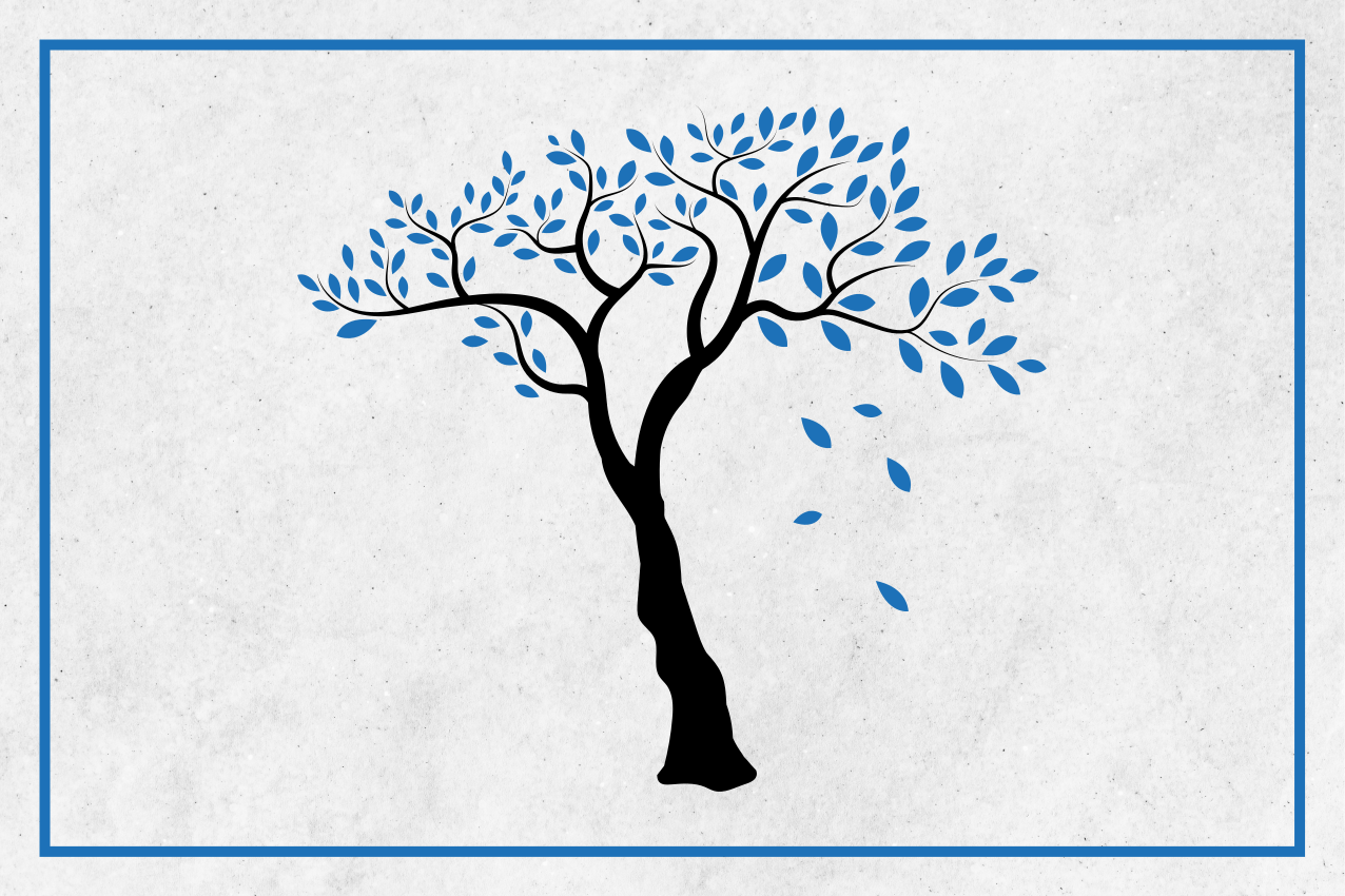 Mantel individual casa árbol negro con hojas azules - TenVinilo