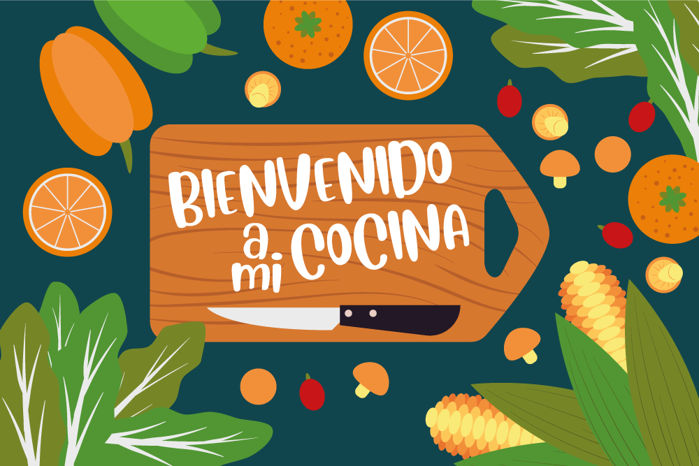 Mantel individual moderno bienvenidos a mi cocina con frutas - TenVinilo