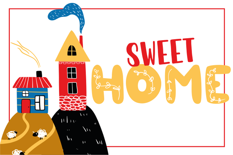 Mantel individual infantil escena de casa colorida - TenVinilo