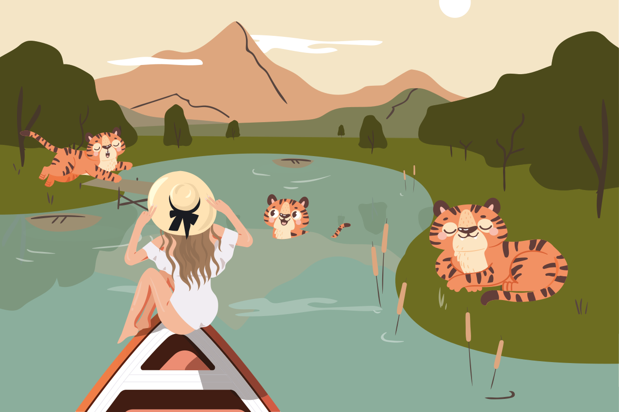 Mantel individual infantil escena de tigres juguetones - TenVinilo