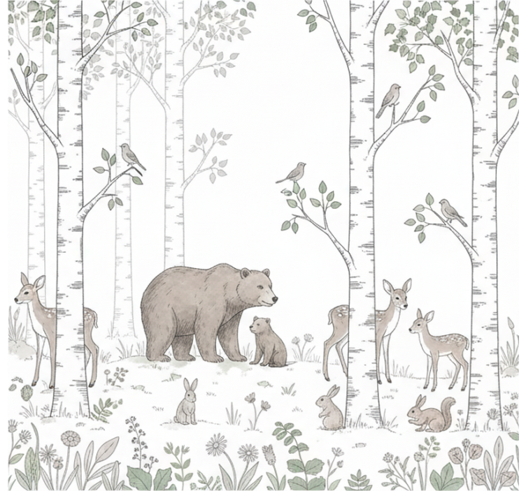 Mural de bosque dibujo juguetón del bosque - TenVinilo