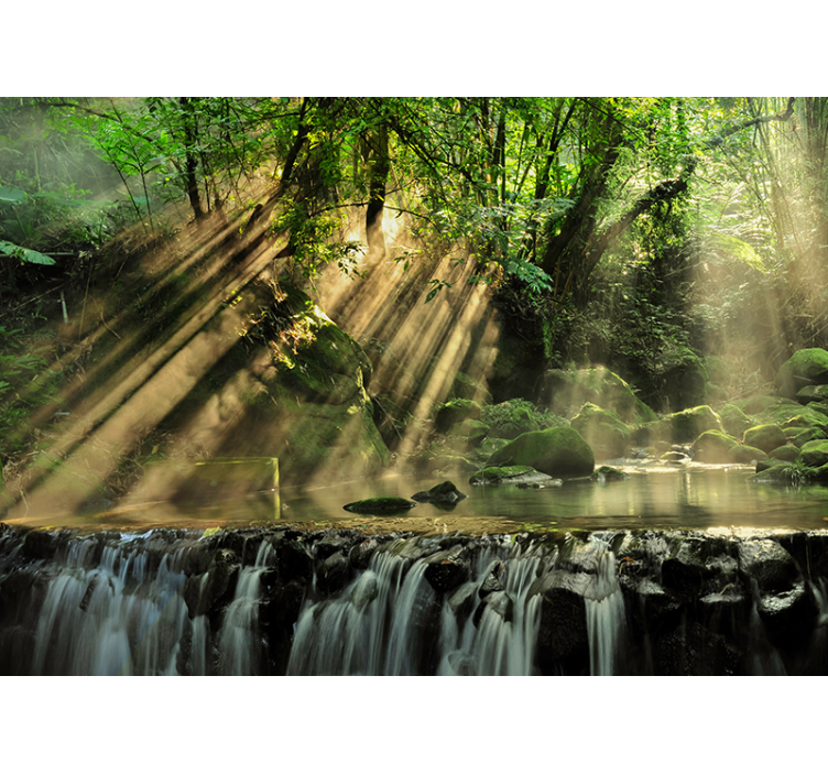 Papel pintado verde paisaje bosque frondoso - TenVinilo