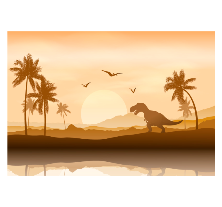 Mural infantil paisaje de dinosaurios al atardecer - TenVinilo
